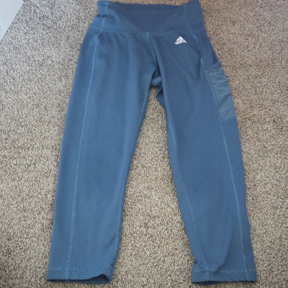 Adidas Blue Leggings Stretchy Athletic Bottoms